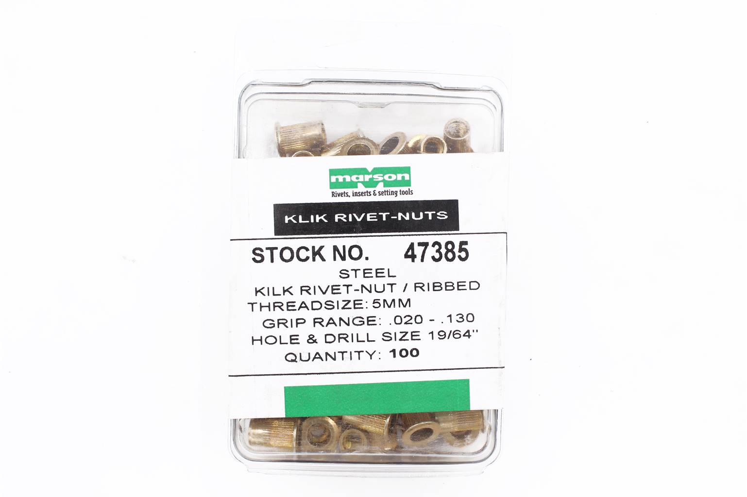 Marson M5x0.8 ML Series Ribbed RivetNuts, Steel, Pack Of 100